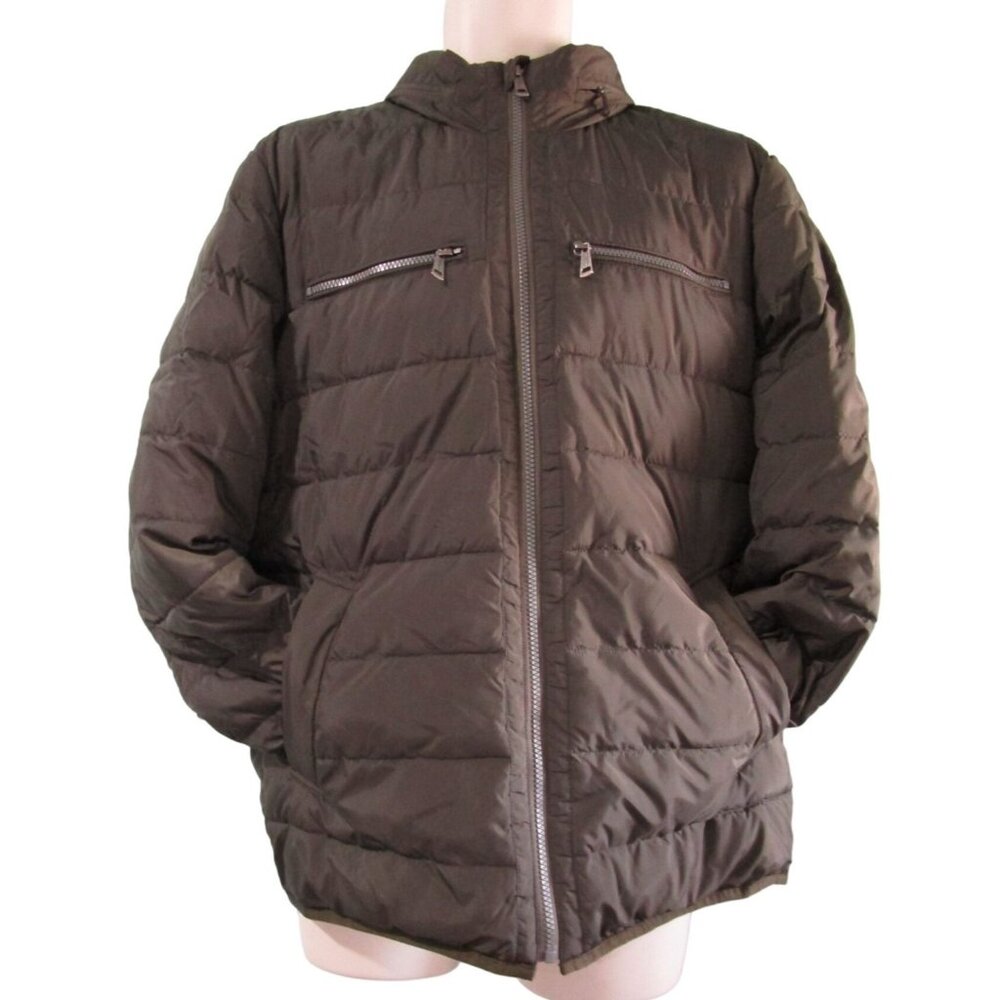 Cole Haan Signature Mens Down Blend Jacket Hidden Hood Warm Stylish EUC